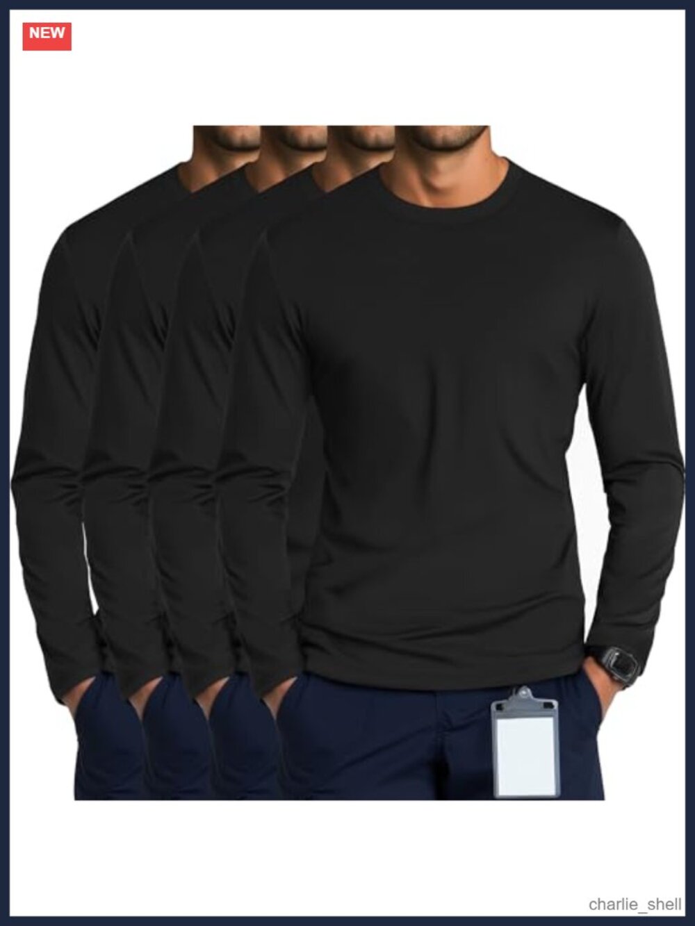 Men's Long Sleeve Crewneck Underscrub Tees 4 Pack Cotton Blend Stretch Work